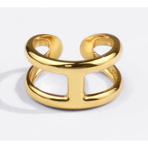 NEW Unisex H-Bar Ring, Gold Plated S925 Band, Adjustable 10.5mm